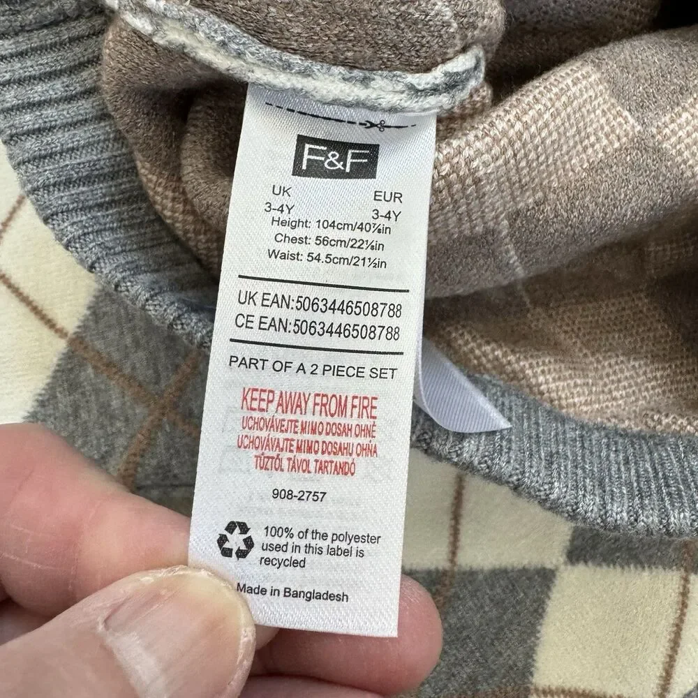F&F x Samantha Faiers Argyle Cardigan and Skirt 2-Piece‎ Set 3-4 Years, new